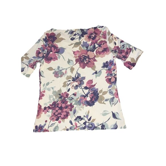 Ralph Lauren Boatneck Jersey Top Womens size PXS Floral Stretch Short Sleeve - Picture 7 of 7